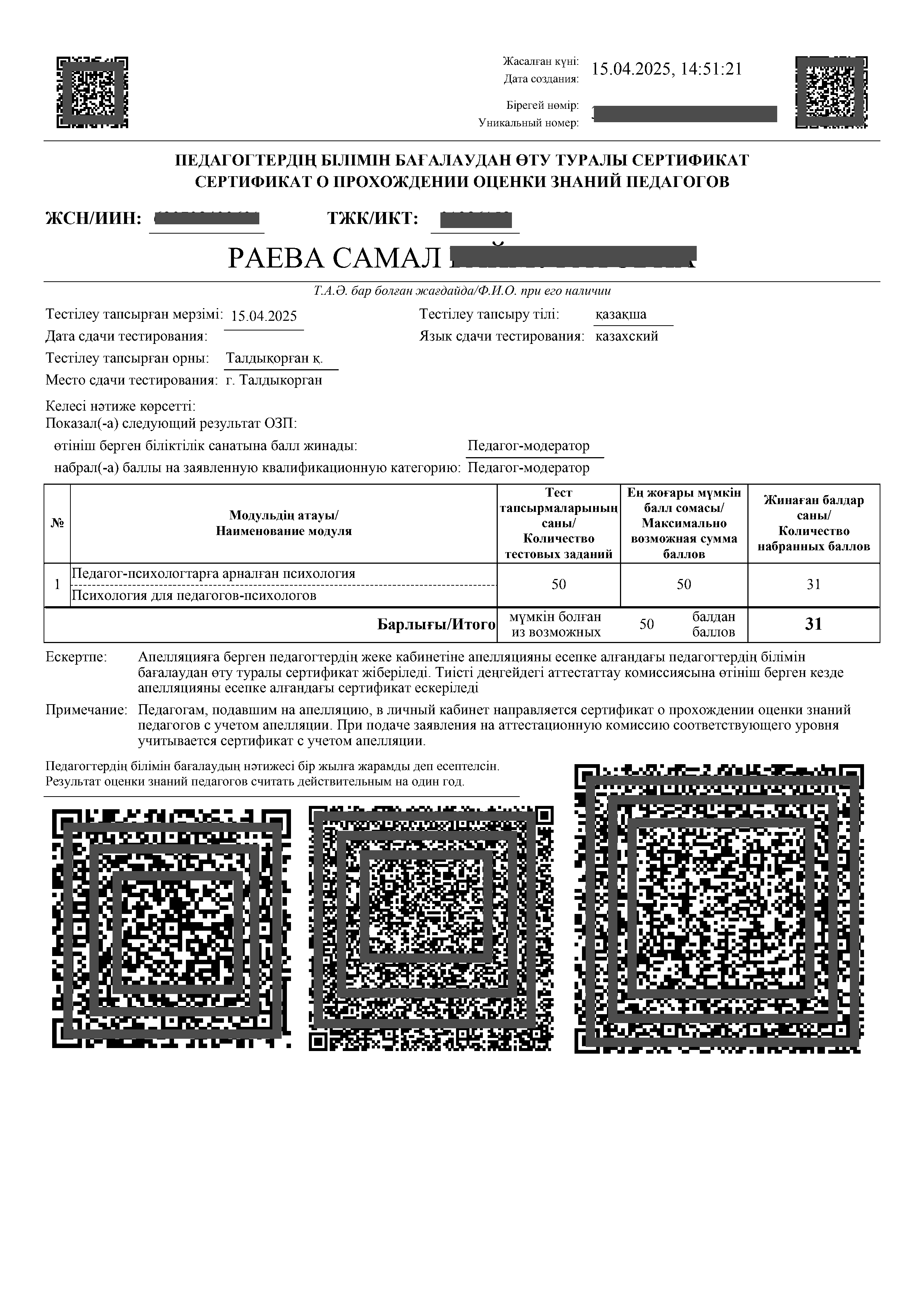 Результат теста